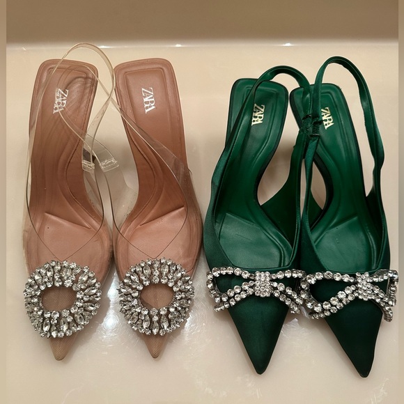 Zara Shoes - Blogger fav 2 Zara pointed toe rhinestone embellished heels.  Size 6.